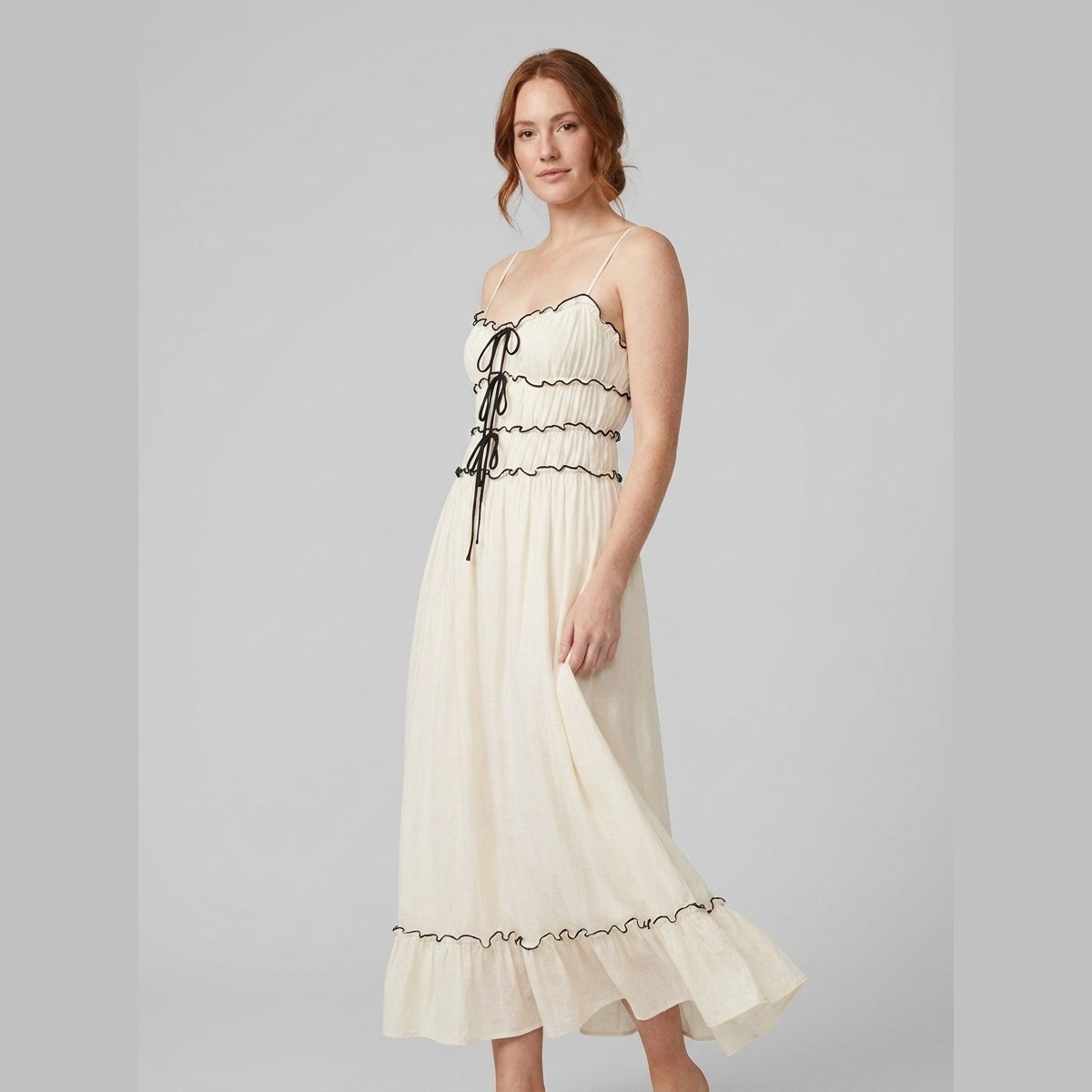 Bella | Boho Maxi Dress Lightweight, Spaghetti Strap Ruffle Hem for Summer and Wedding Guests