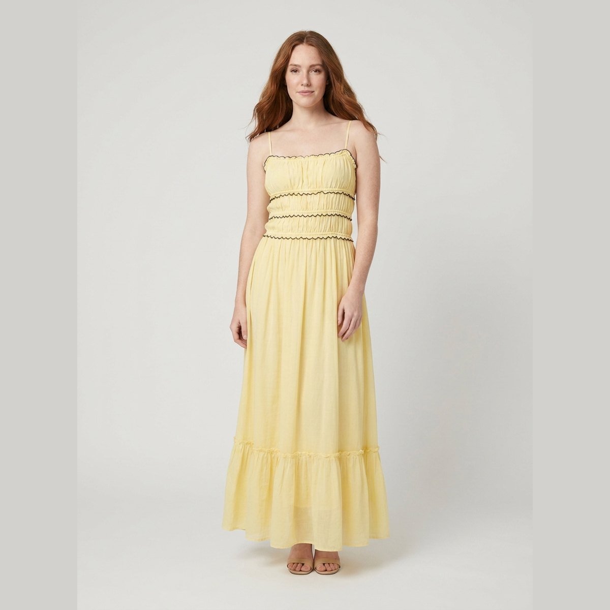 Bella | Boho Maxi Dress Lightweight, Spaghetti Strap Ruffle Hem for Summer and Wedding Guests