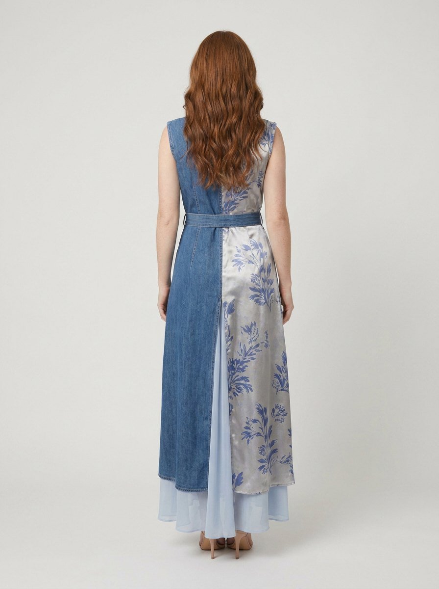 Bella | Denim Dress Asymmetrical Patchwork, Comfortable Fit for Women