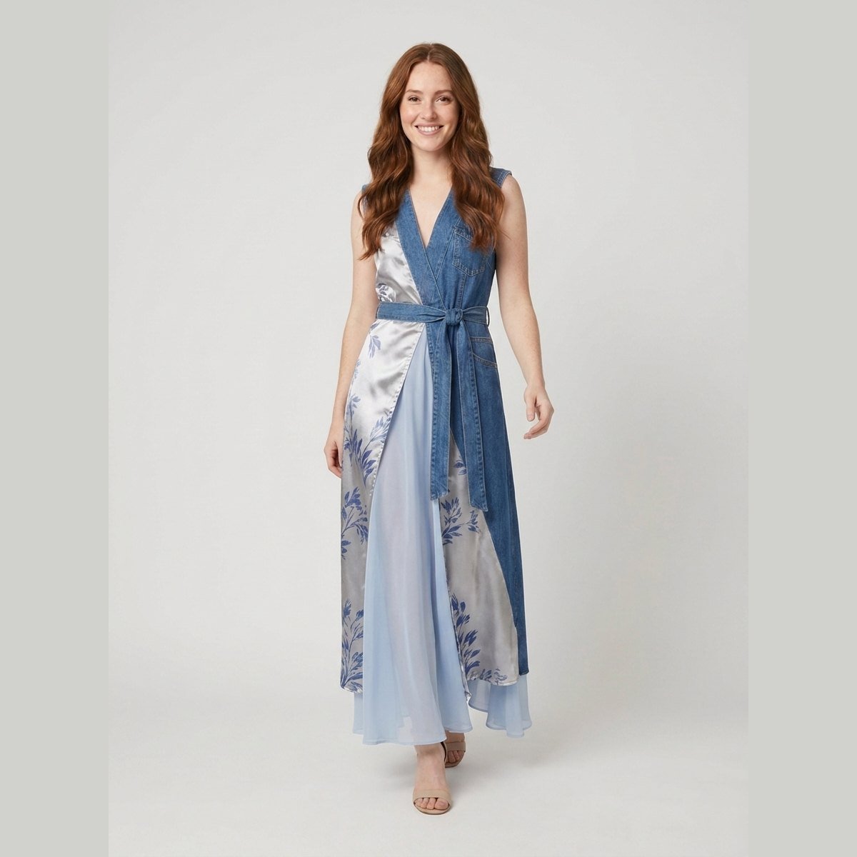 Bella | Denim Dress Asymmetrical Patchwork, Comfortable Fit for Women