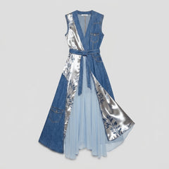 Bella | Denim Dress Asymmetrical Patchwork, Comfortable Fit for Women