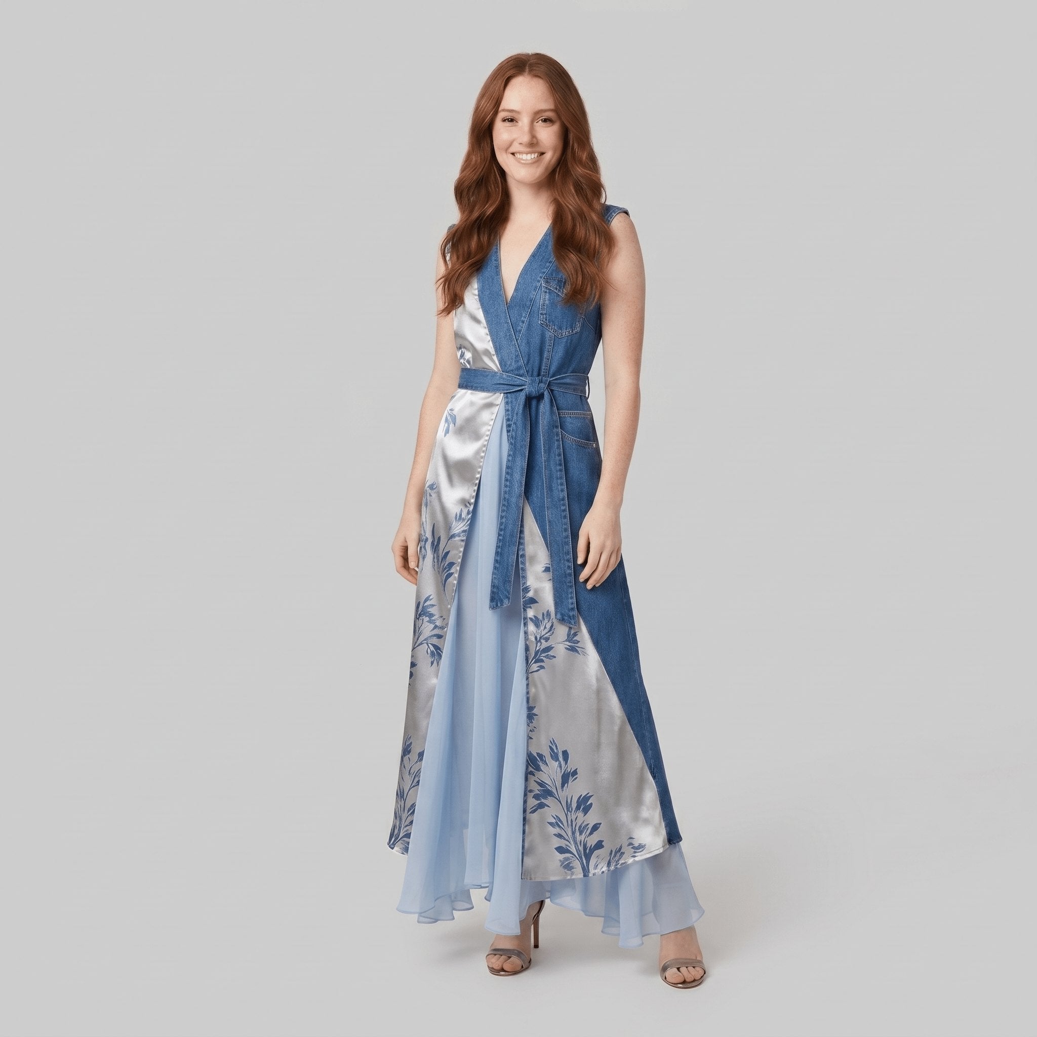 Bella | Denim Dress Asymmetrical Patchwork, Comfortable Fit for Women