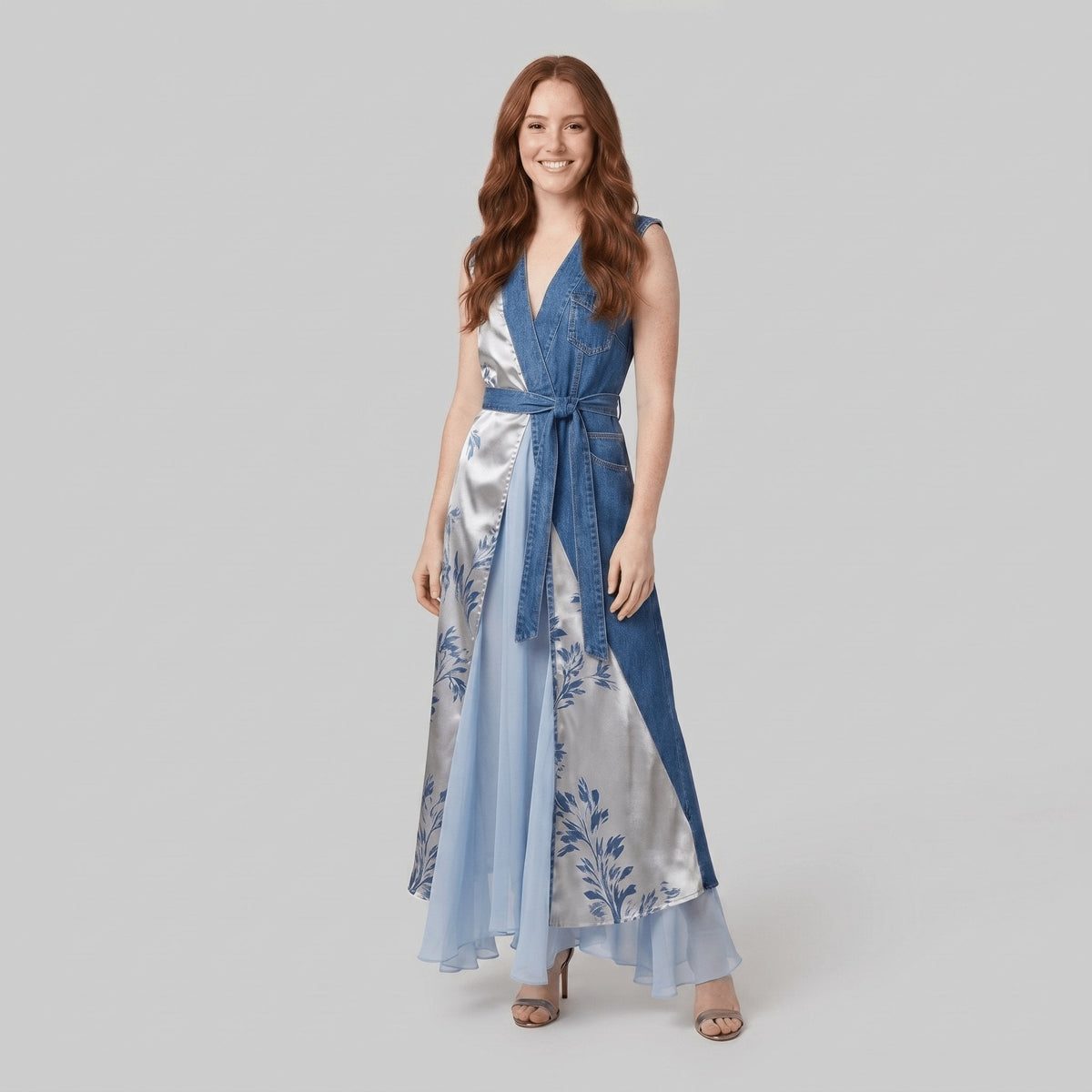 Bella | Denim Dress Asymmetrical Patchwork, Comfortable Fit for Women