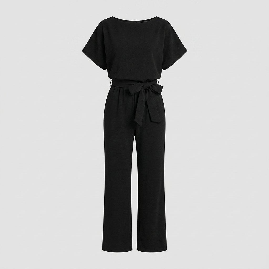 Bella | Elegant Jumpsuit Black, Wide-Leg, Self-Tie Belt