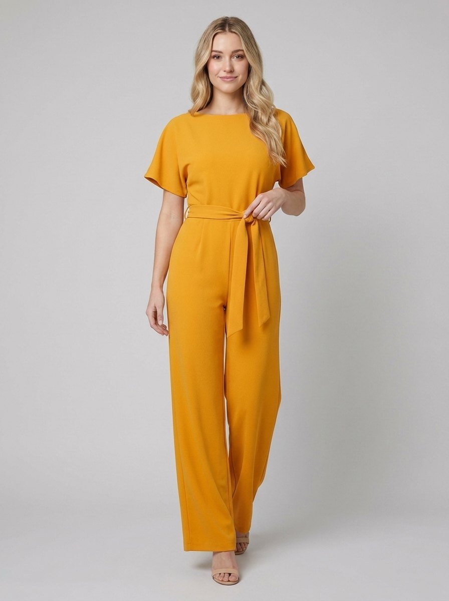 Bella | Elegant Jumpsuit Black, Wide-Leg, Self-Tie Belt