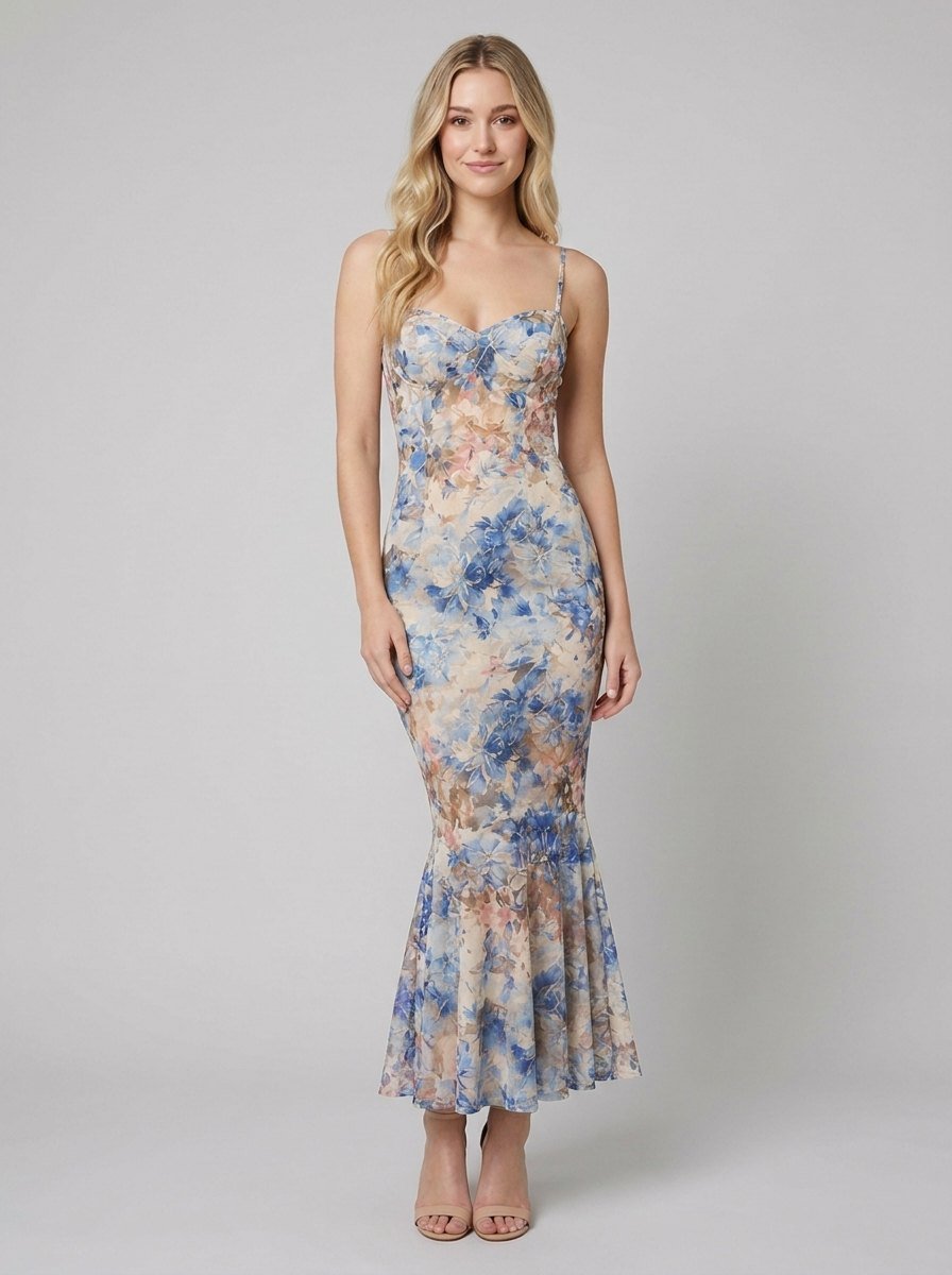 Bella | Floral Maxi Dress Mermaid Silhouette, Summer Wedding Guest Dress