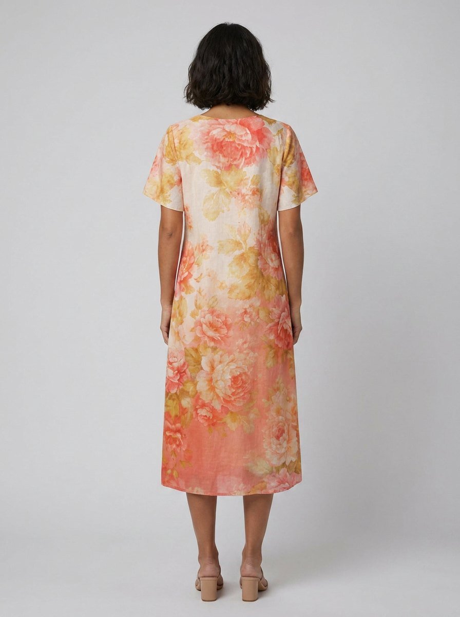 Bella | Floral Dress Midi Length, Lightweight Summer Wedding Guest Dress