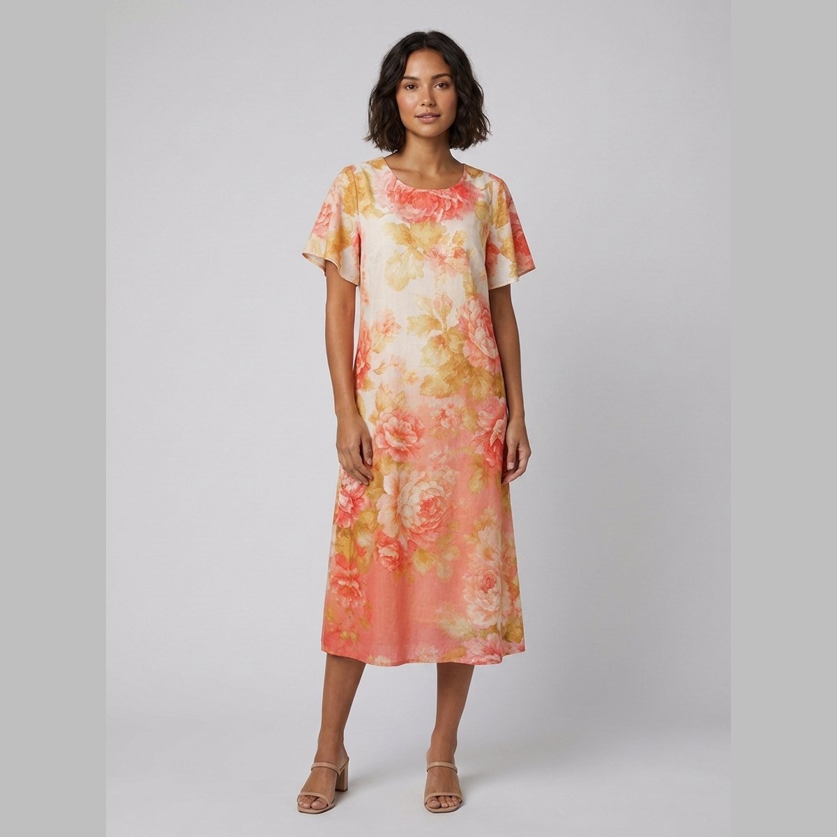 Bella | Floral Dress Midi Length, Lightweight Summer Wedding Guest Dress