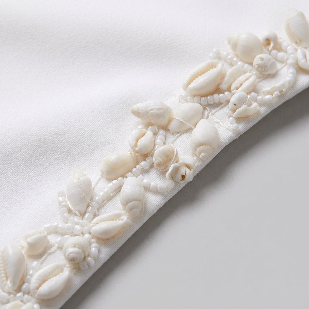 Bella Maxi Dress | Hand-Beaded Shell Trim, High Slit, Ankle-Length