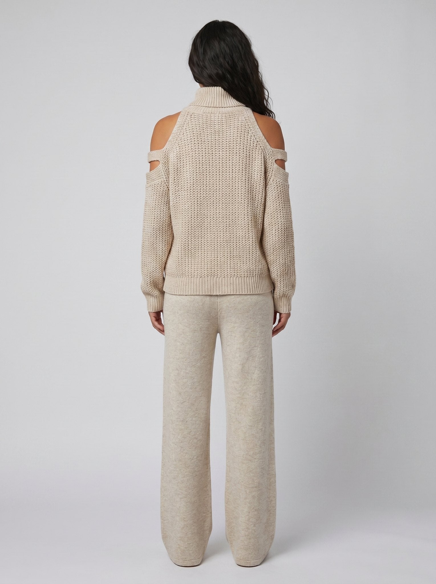 Bella | Women's Knit Set Cold-Shoulder Turtleneck, Wide-Leg Pants, Knitted Loungewear