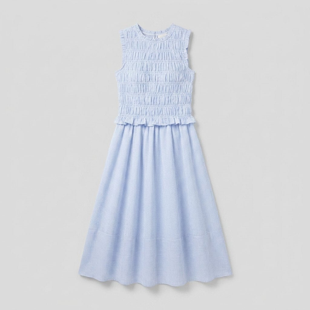 Bella | Stripe Set Soft Fabric, Smocked Top & Midi Skirt