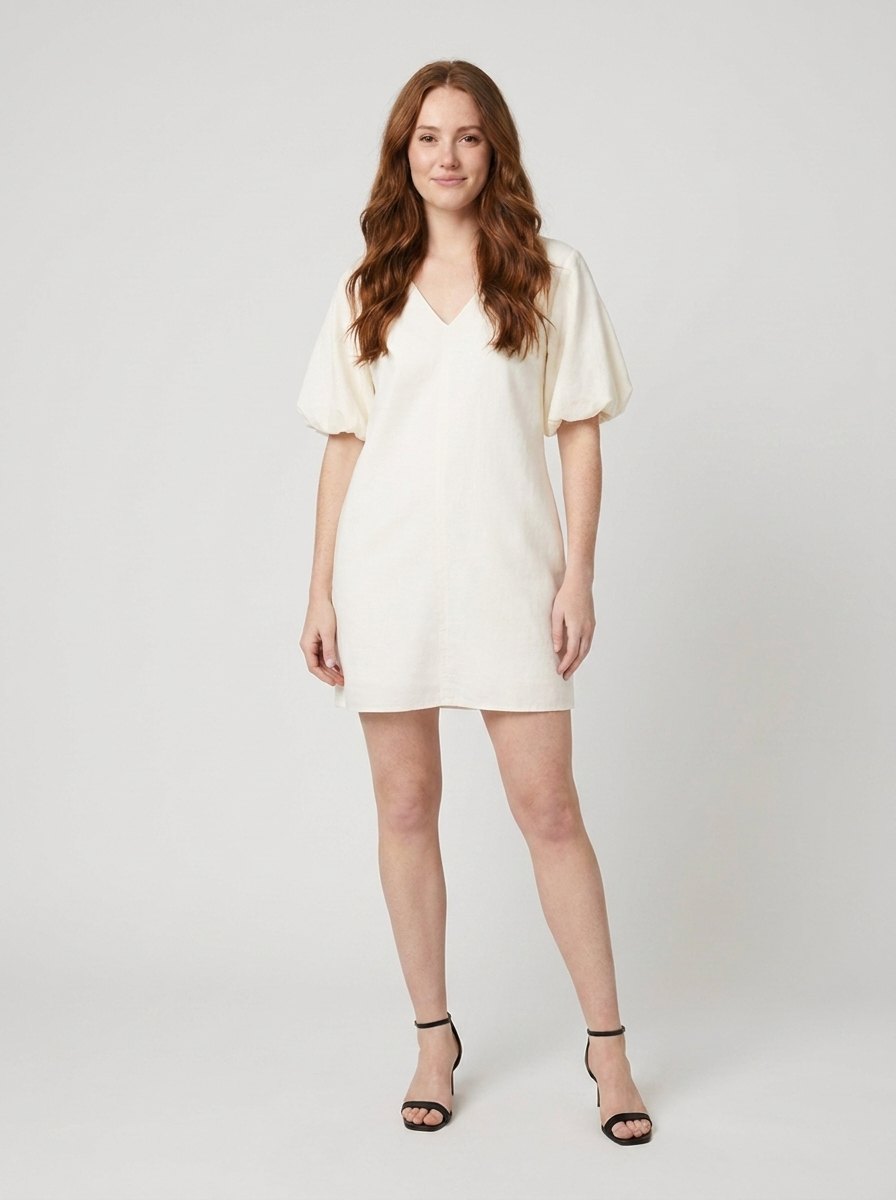 Blythe Womens Dress | Organic Cotton Silk Voile, Mini Length, Bubble Sleeves