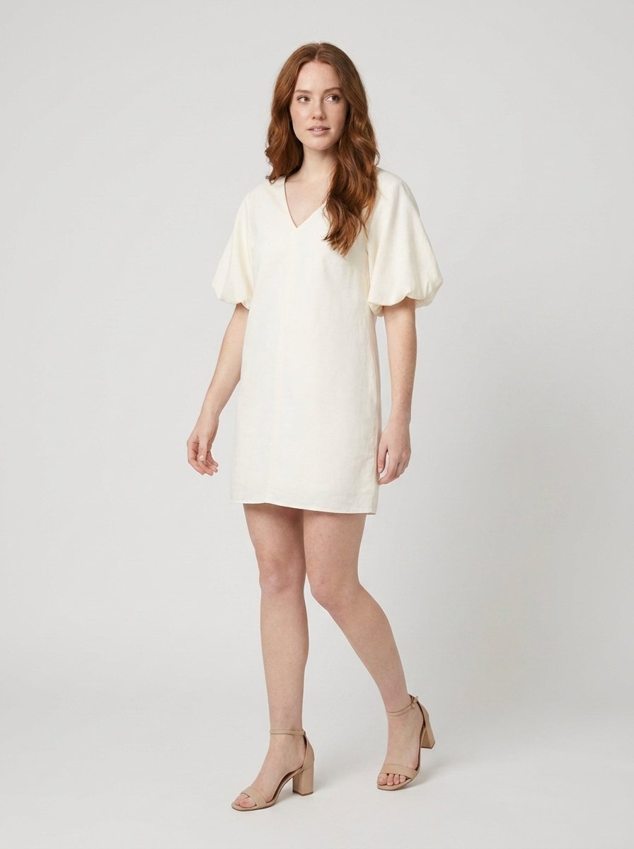 Blythe Womens Dress | Organic Cotton Silk Voile, Mini Length, Bubble Sleeves