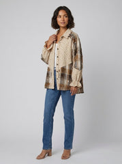 Boho | Floral Plaid Patchwork Ruffle Sleeve Waffle