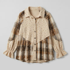 Boho | Floral Plaid Patchwork Ruffle Sleeve Waffle