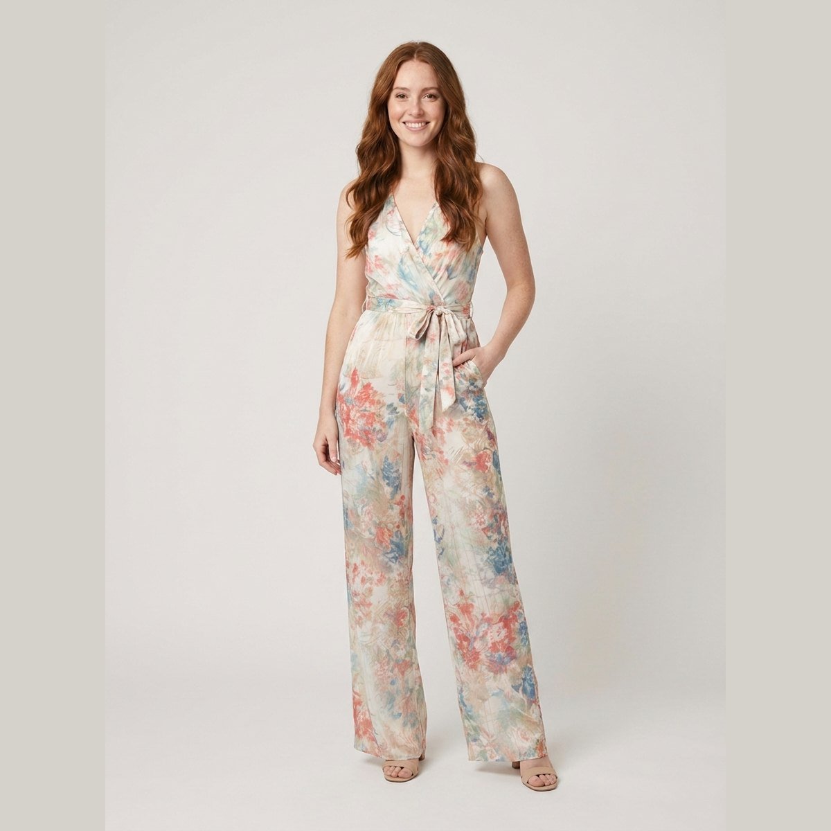 Bora | Elegant Jumpsuit Satin Halter, Wide-Leg Floral Design