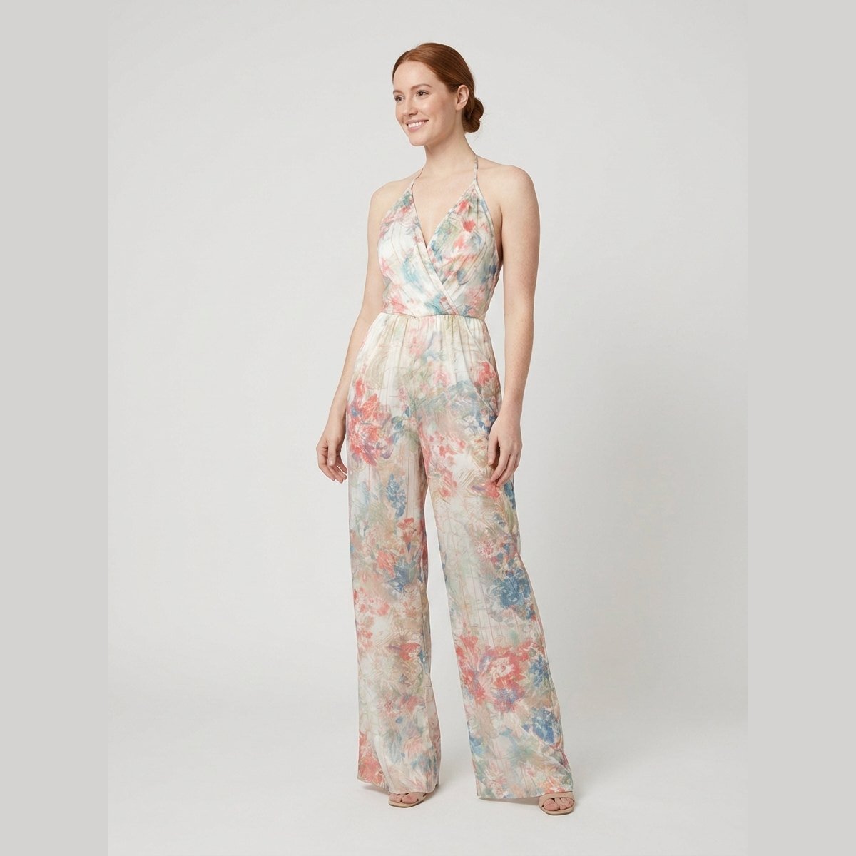 Bora | Elegant Jumpsuit Satin Halter, Wide-Leg Floral Design