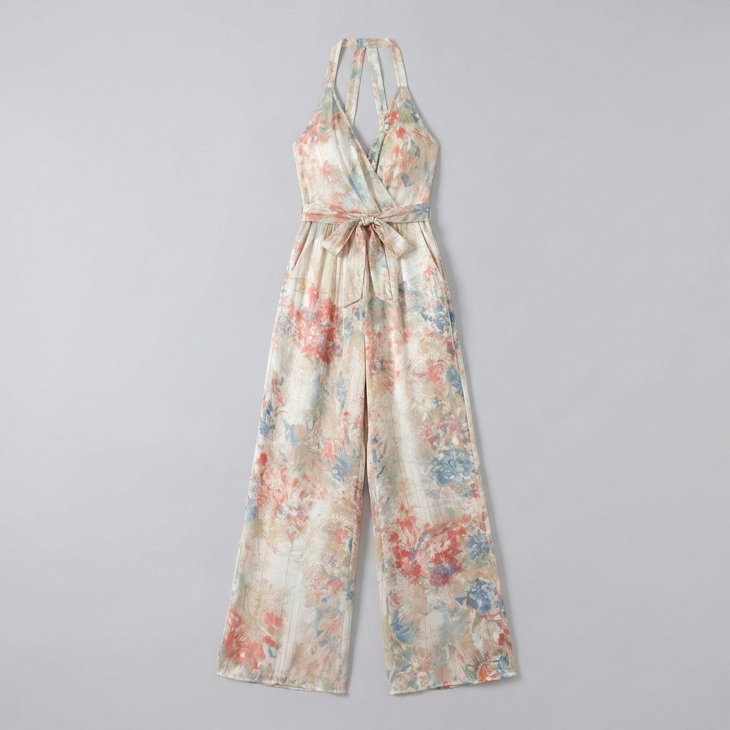 Bora | Elegant Jumpsuit Satin Halter, Wide-Leg Floral Design