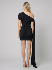Bree Women's Dress | Black One-Shoulder Bodycon Mini Cocktail Dress