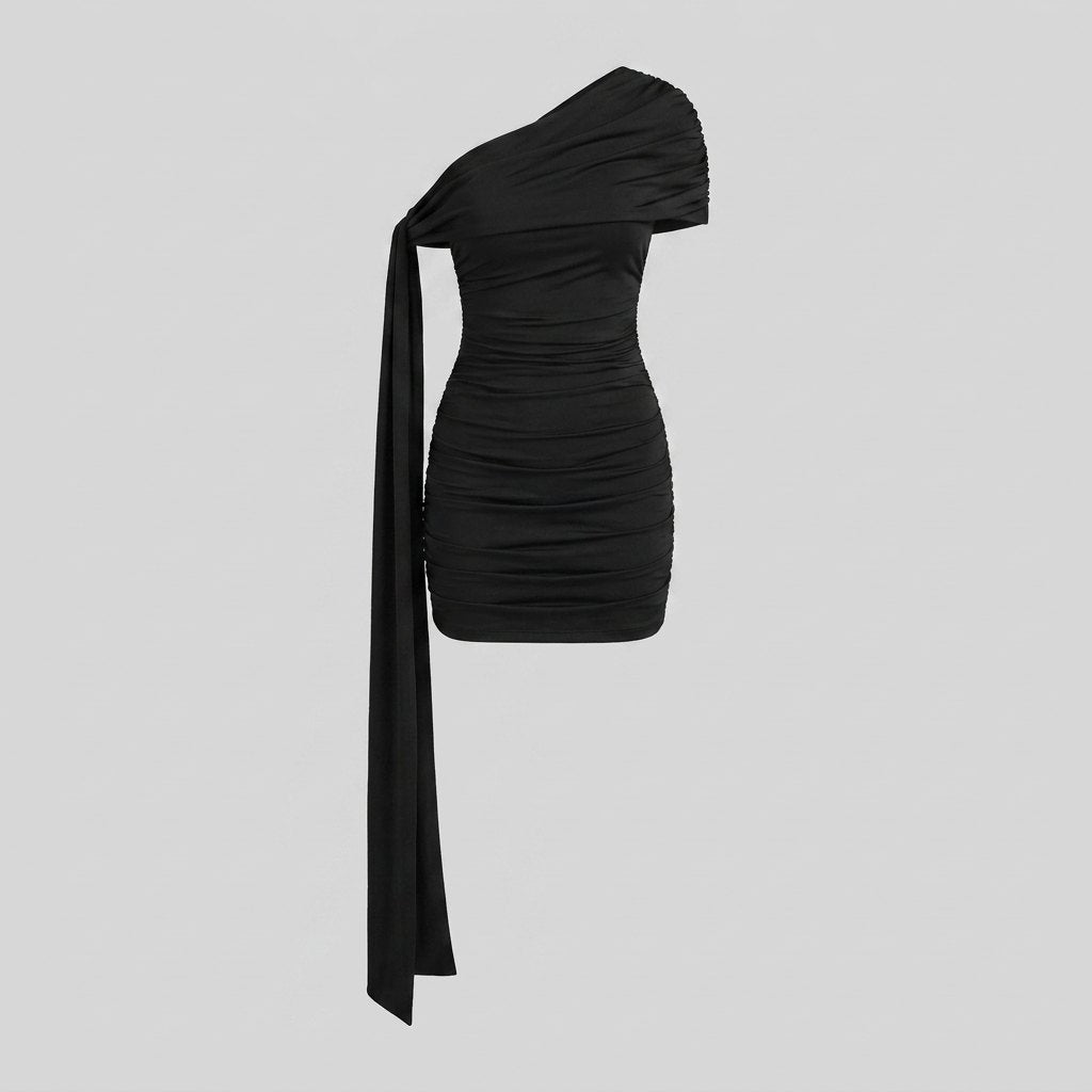 Bree Women's Dress | Black One-Shoulder Bodycon Mini Cocktail Dress