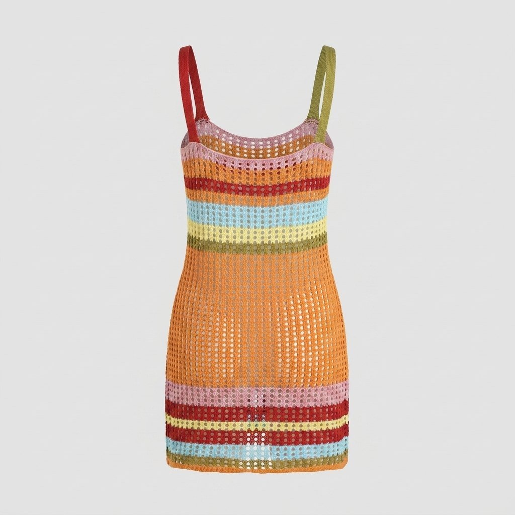 Breezy | Beach Cover Up Knitted Color Block, Sleeveless Design
