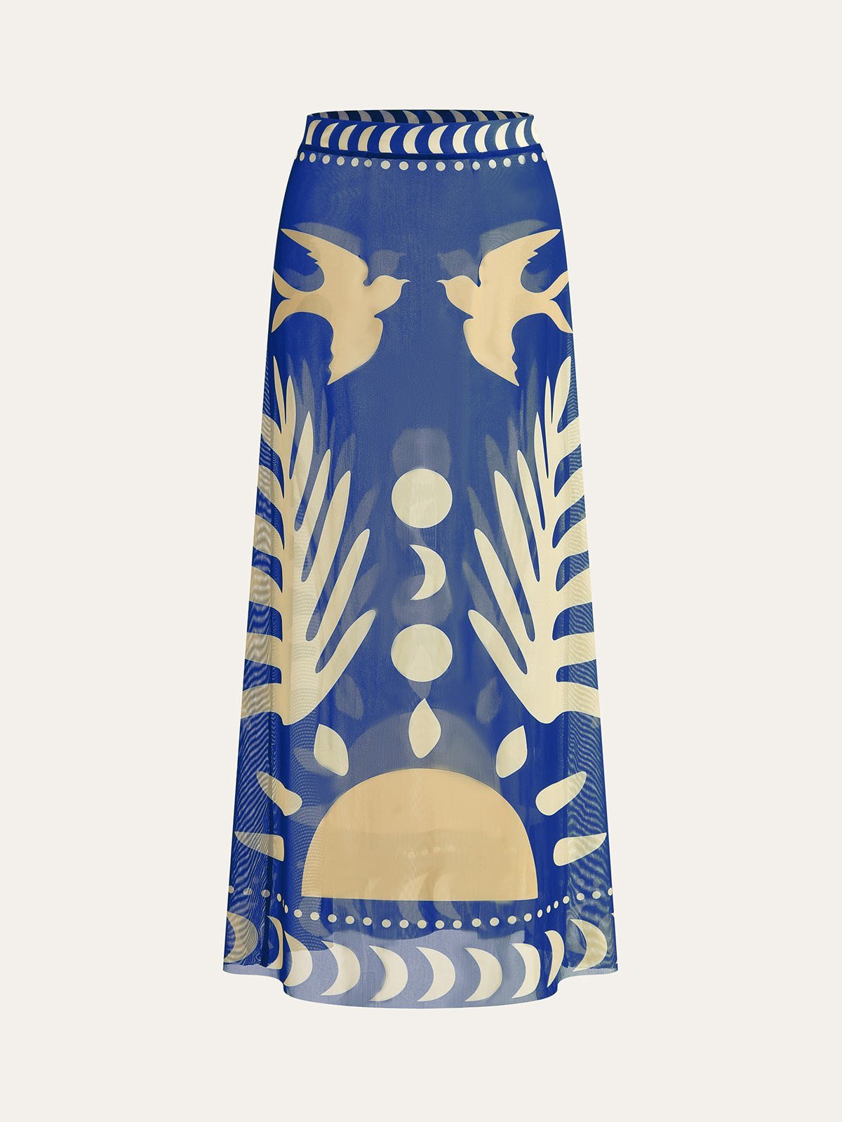 Breezy | Bird Print Maxi Skirt Mesh Fabric, Regular Fit, Long Skirt for Women
