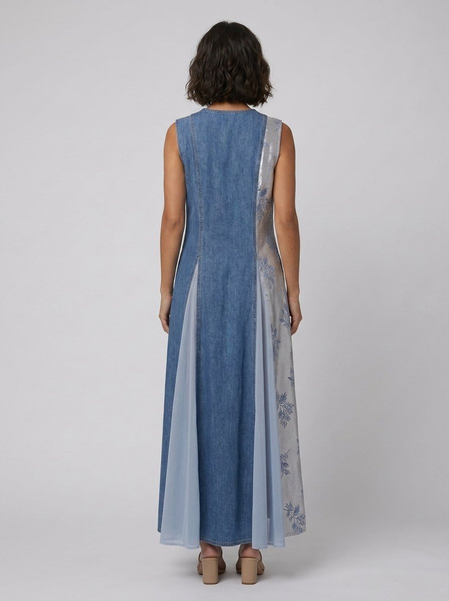 Breezy | Denim Dress Asymmetrical Patchwork, Comfortable Fit for Women