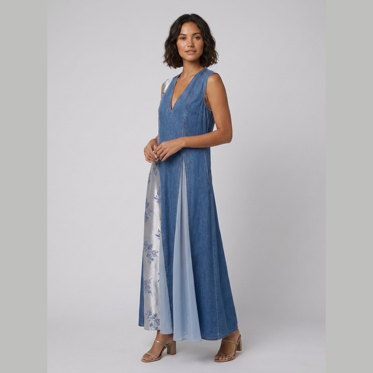 Breezy | Denim Dress Asymmetrical Patchwork, Comfortable Fit for Women