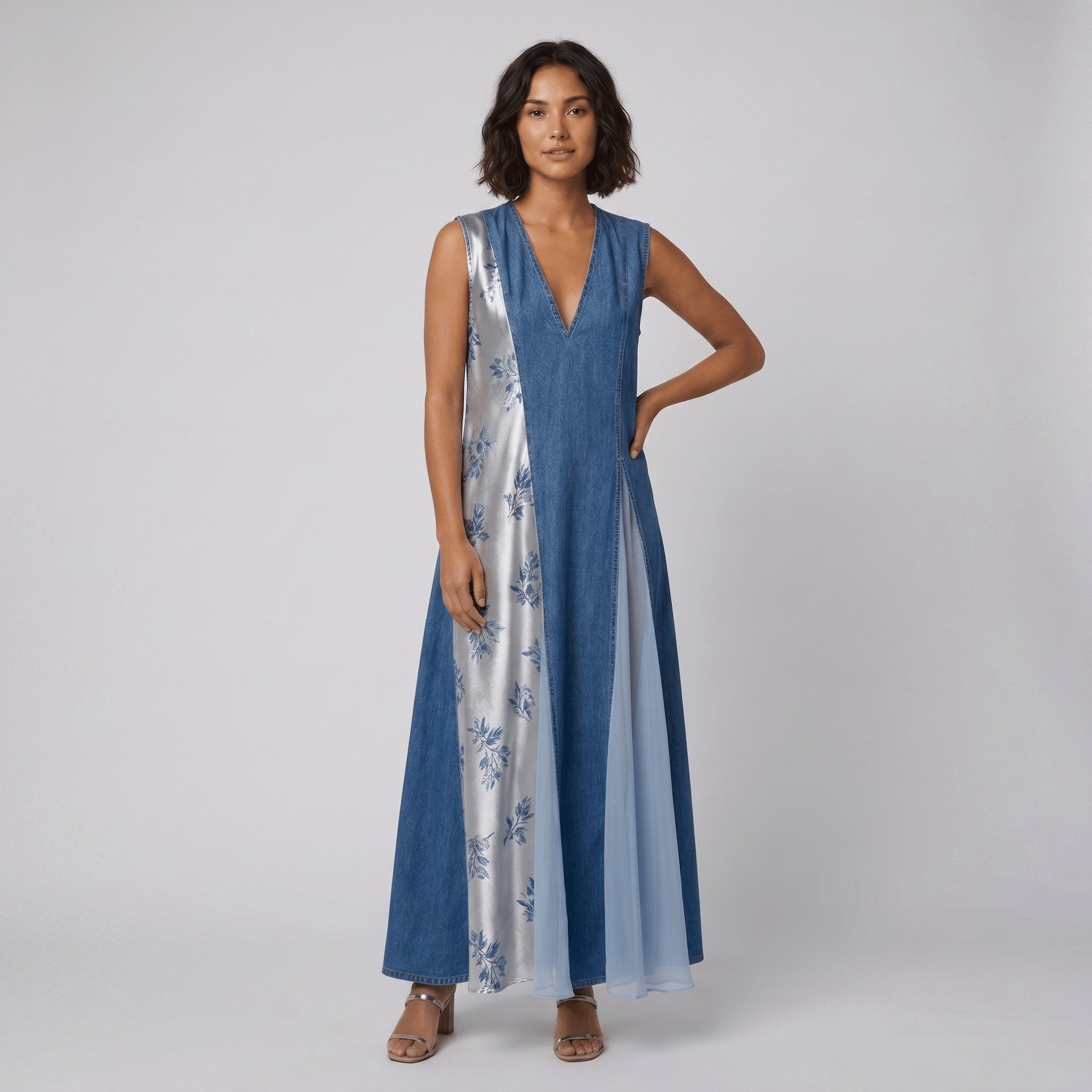 Breezy | Denim Dress Asymmetrical Patchwork, Comfortable Fit for Women
