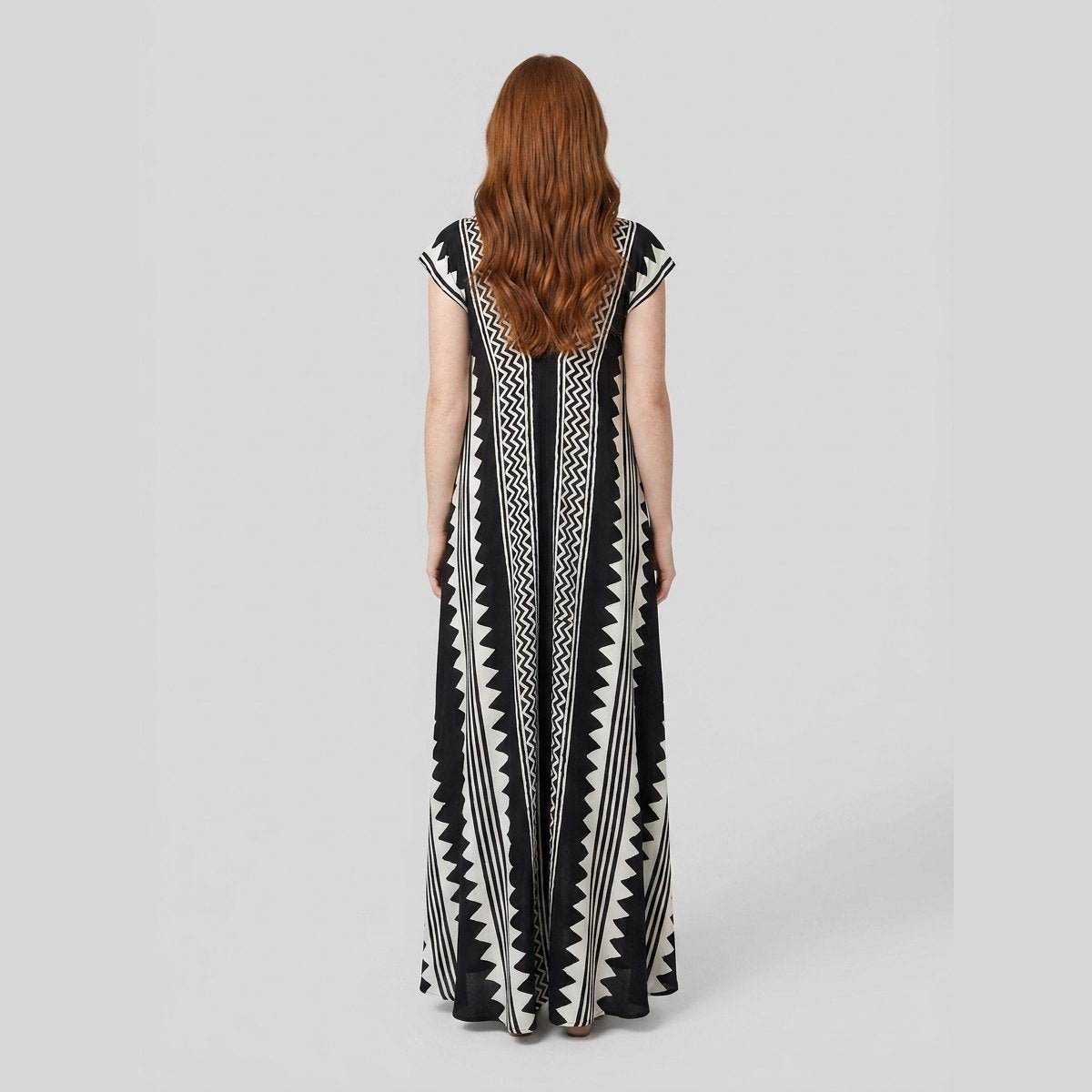 Breezy | Maxi Dress Ethnic Print, Ankle-Length, Short Sleeve