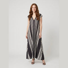 Breezy | Maxi Dress Ethnic Print, Ankle-Length, Short Sleeve