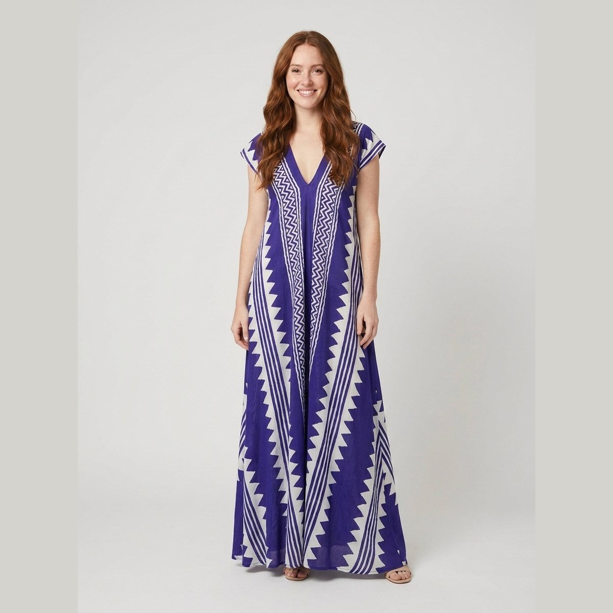 Breezy | Maxi Dress Ethnic Print, Ankle-Length, Short Sleeve