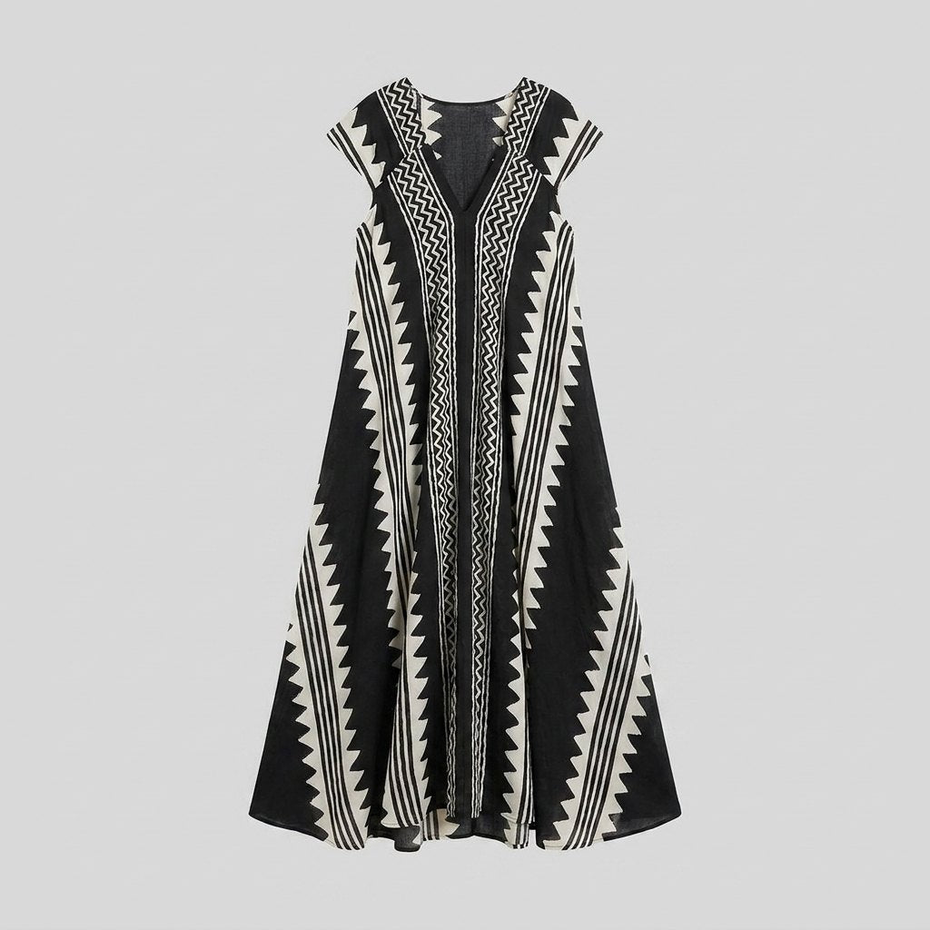Breezy | Maxi Dress Ethnic Print, Ankle-Length, Short Sleeve
