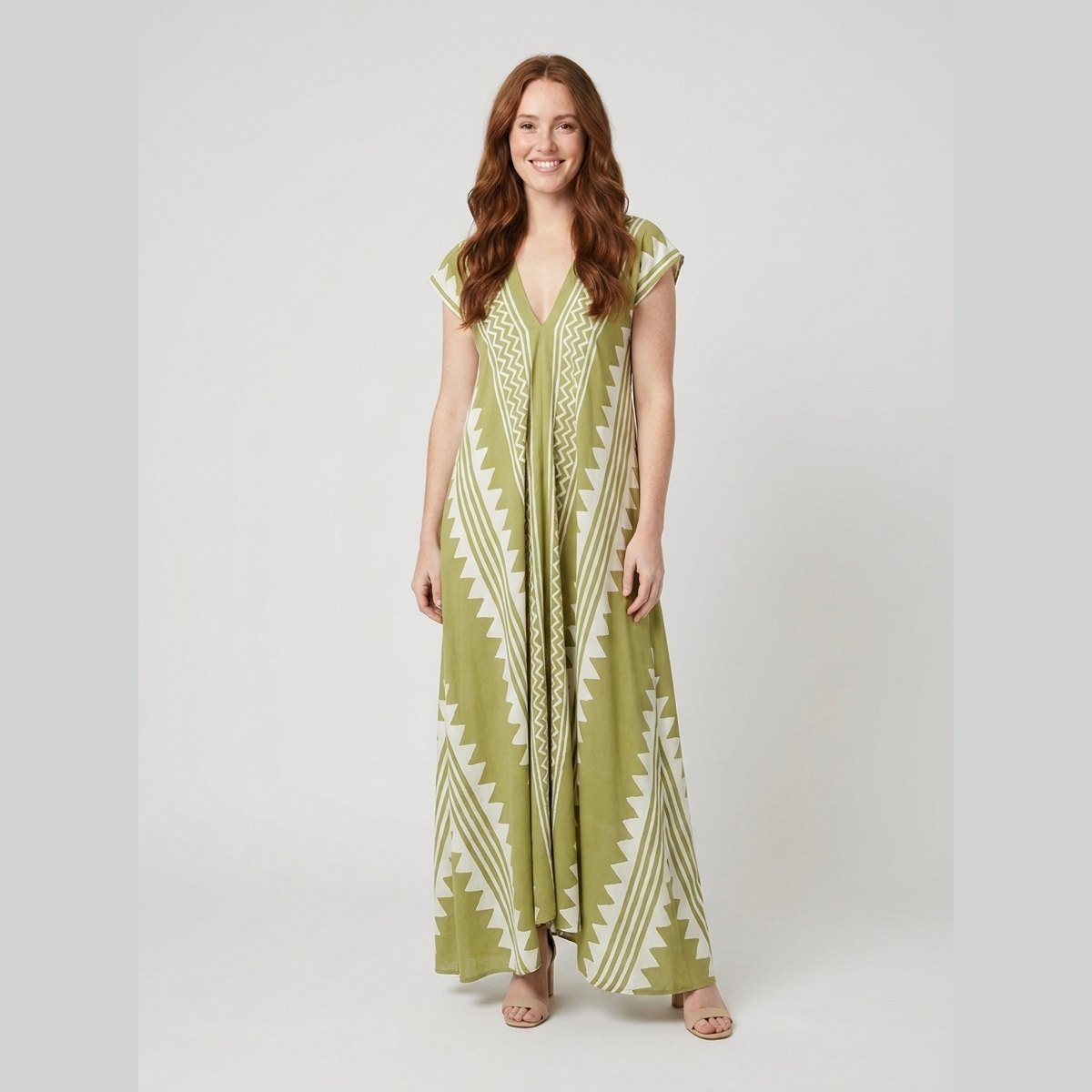Breezy | Maxi Dress Ethnic Print, Ankle-Length, Short Sleeve