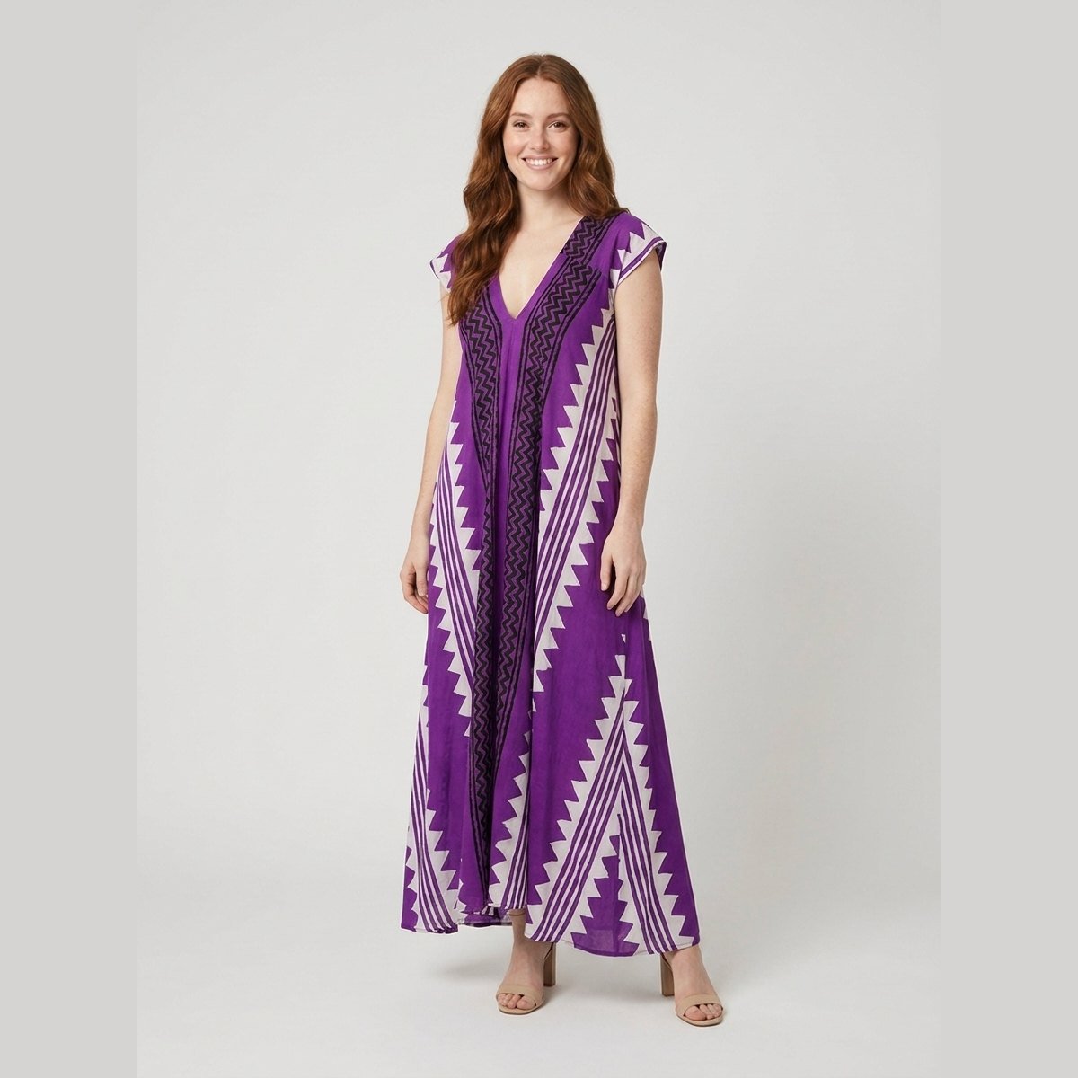 Breezy | Maxi Dress Ethnic Print, Ankle-Length, Short Sleeve