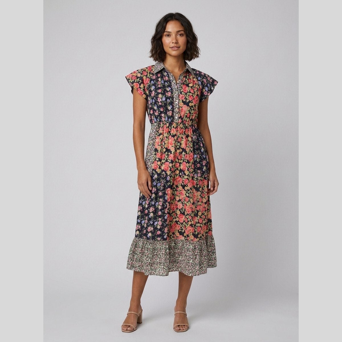 Breezy | Floral Midi Dress Cotton Blend, Flattering Fit