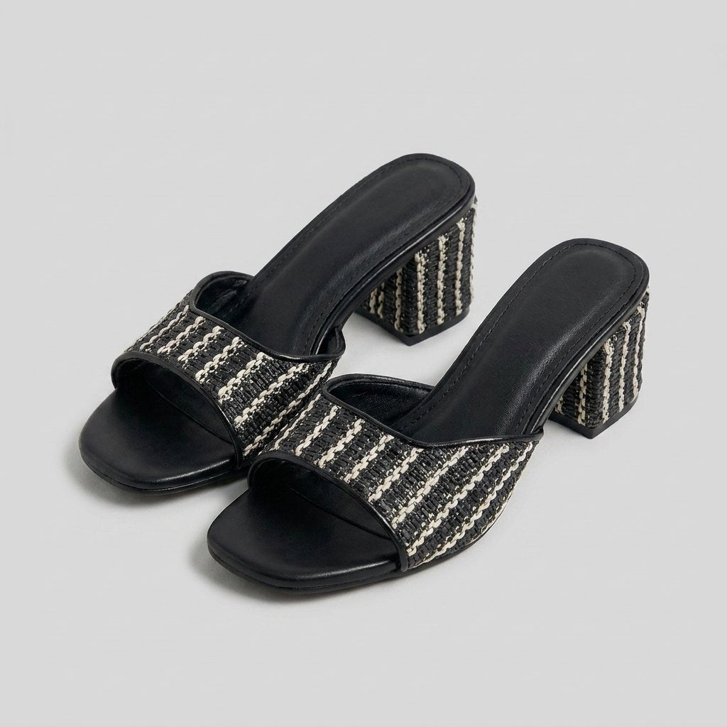 Breezy | Heeled Sandals Raffia Upper, Padded Insole