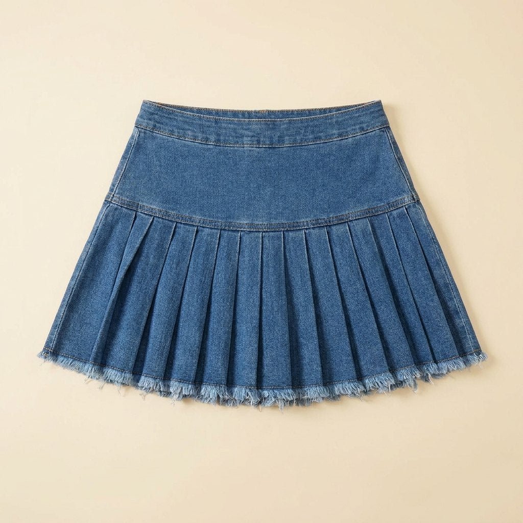 Breezy | Jean Skirt Premium Denim, Pleated A-Line Design