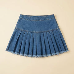 Breezy | Jean Skirt Premium Denim, Pleated A-Line Design