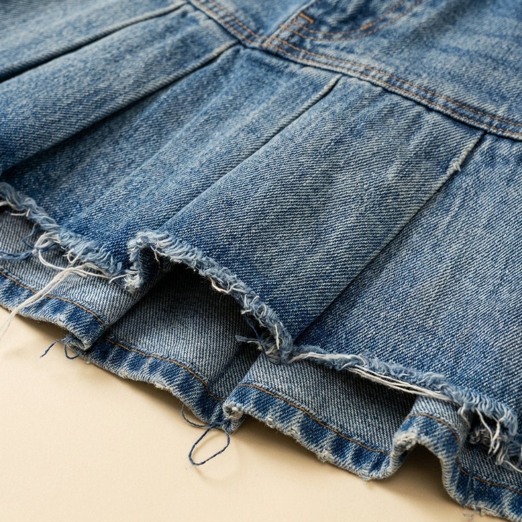 Breezy | Jean Skirt Premium Denim, Pleated A-Line Design