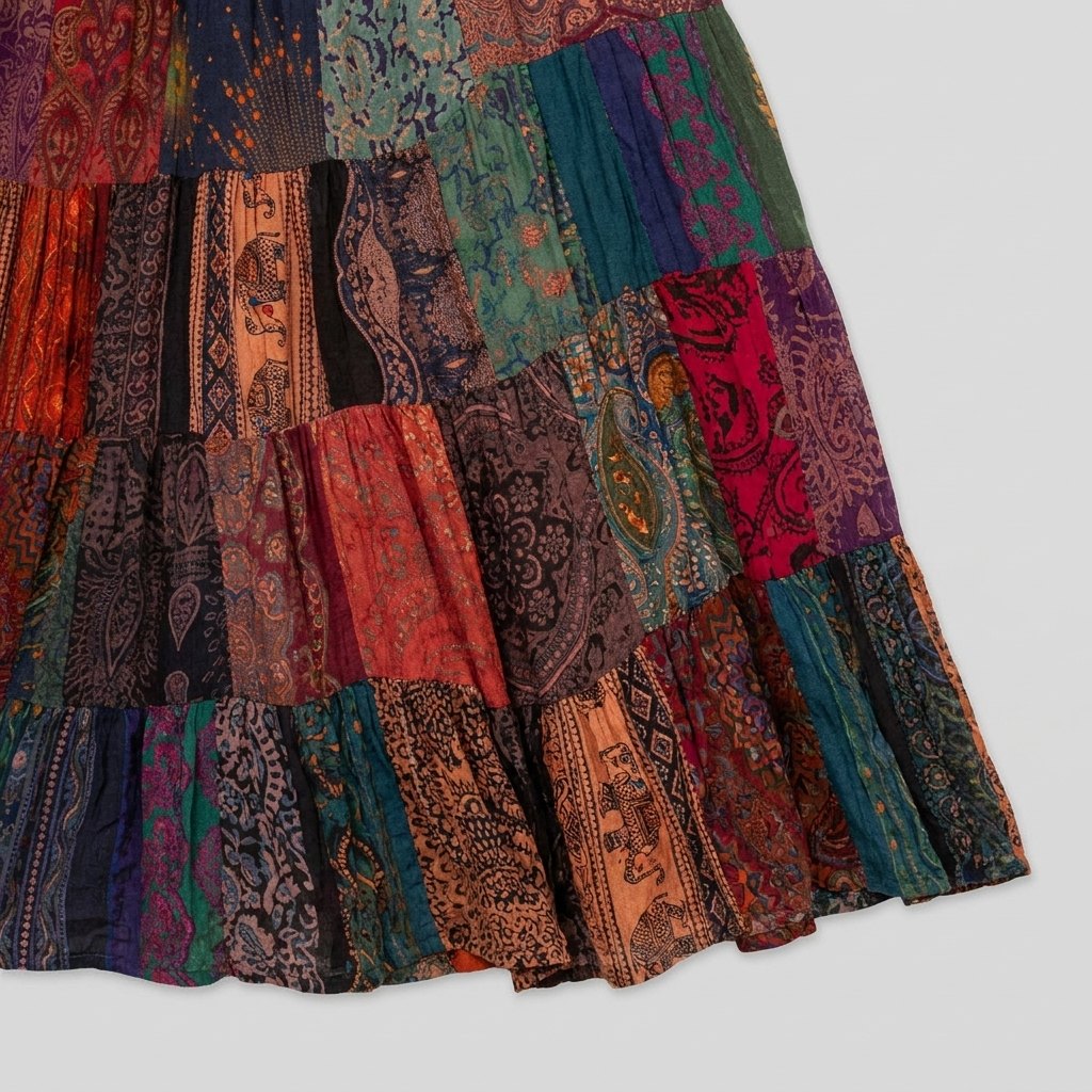 Brielle Maxi Skirt | Lightweight Rayon, Boho Patchwork Design
