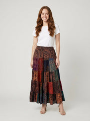 Brielle Maxi Skirt | Lightweight Rayon, Boho Patchwork Design