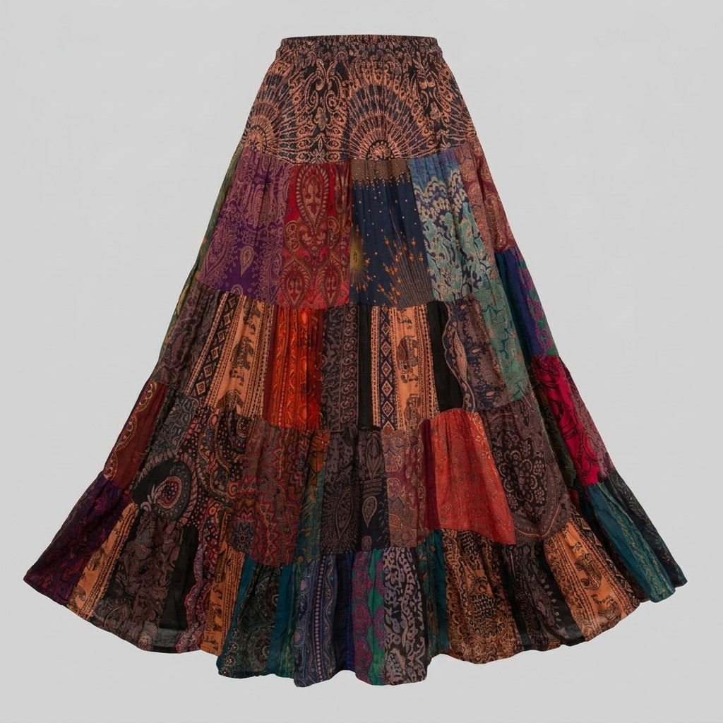 Brielle Maxi Skirt | Lightweight Rayon, Boho Patchwork Design