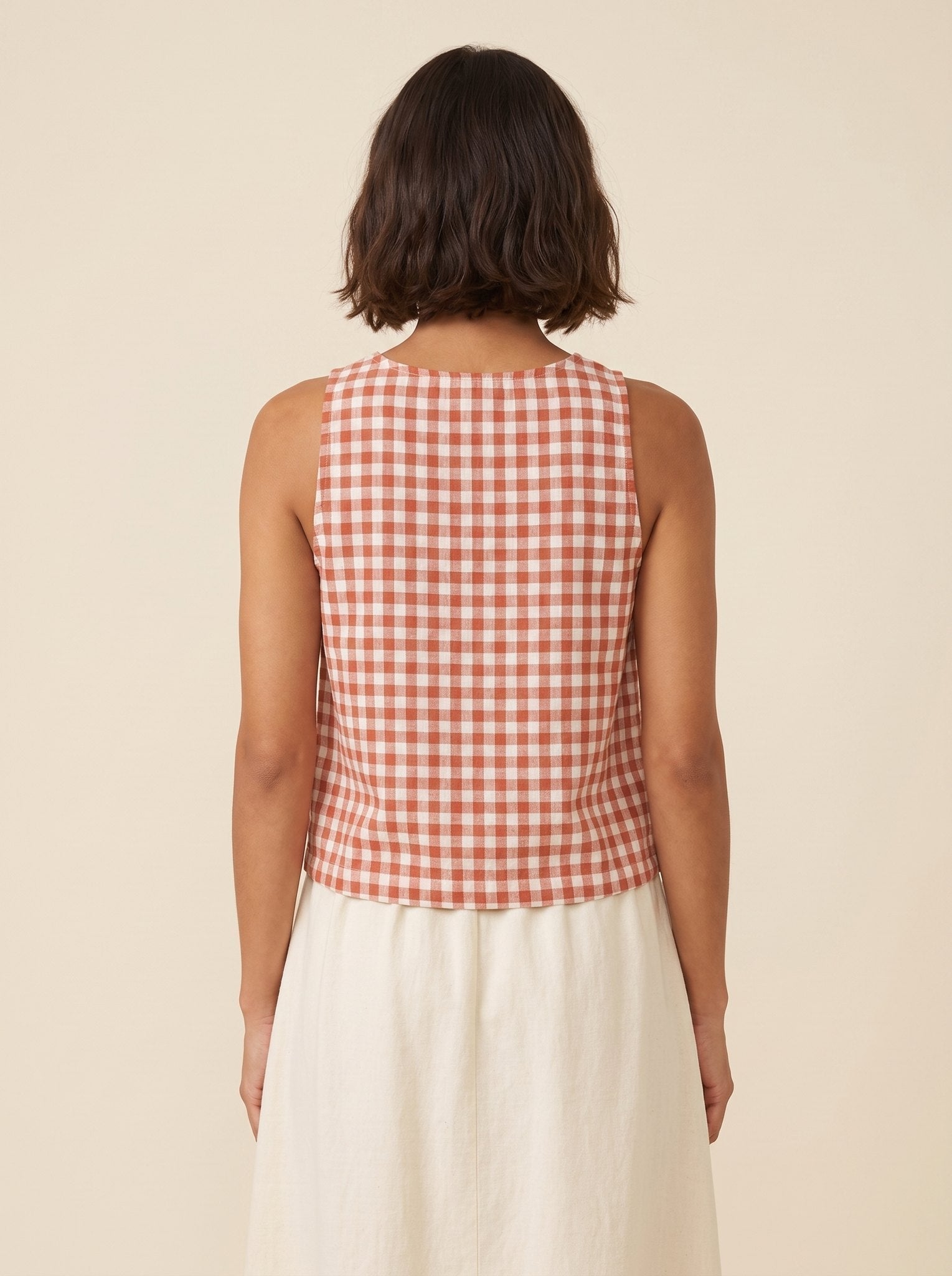 Bryn Women's Top | Lightweight Gingham Tank Top, Sleeveless Design