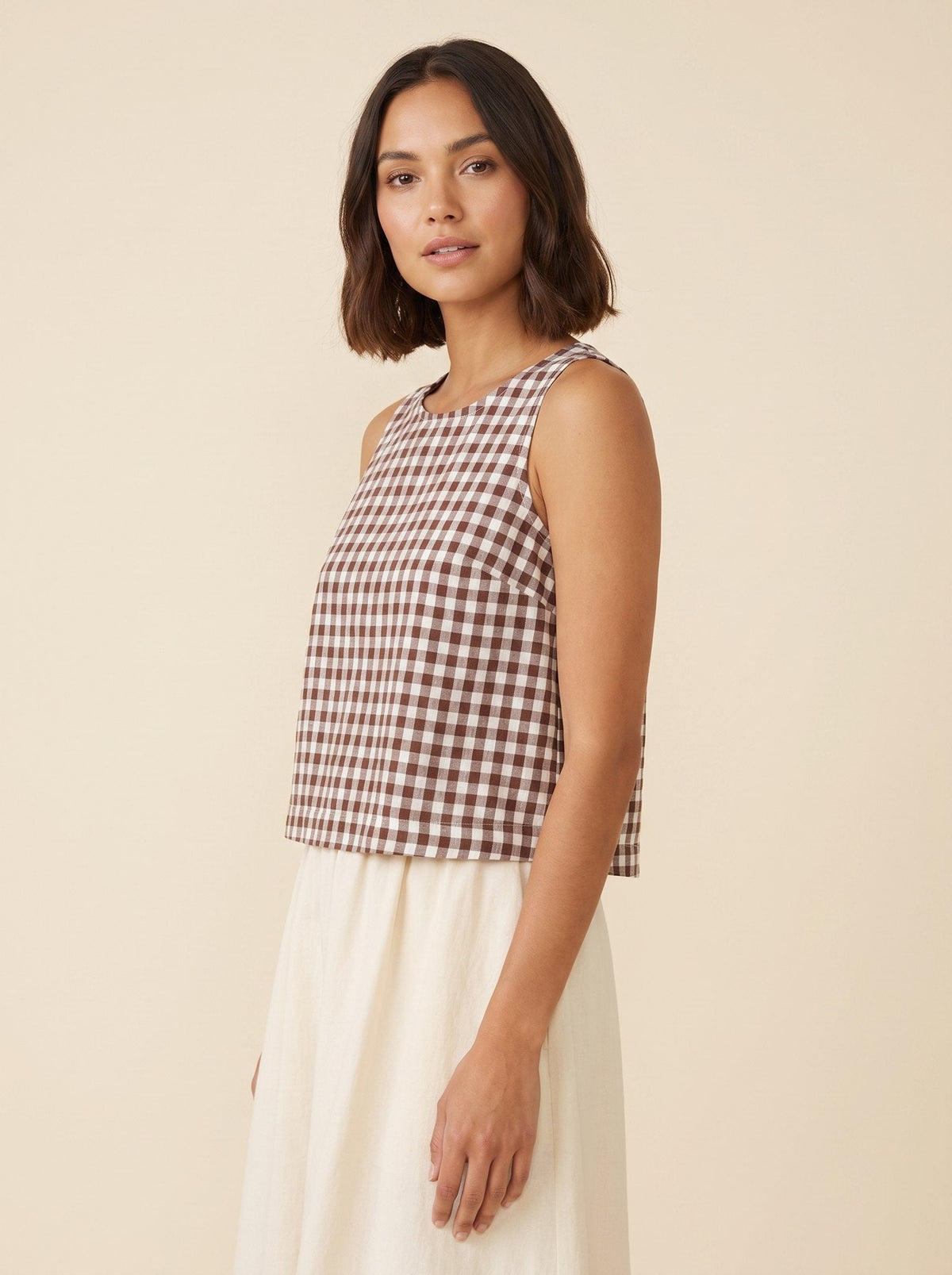 Bryn Women's Top | Lightweight Gingham Tank Top, Sleeveless Design