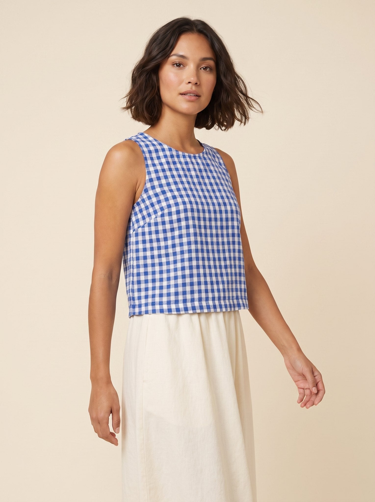 Bryn Women's Top | Lightweight Gingham Tank Top, Sleeveless Design