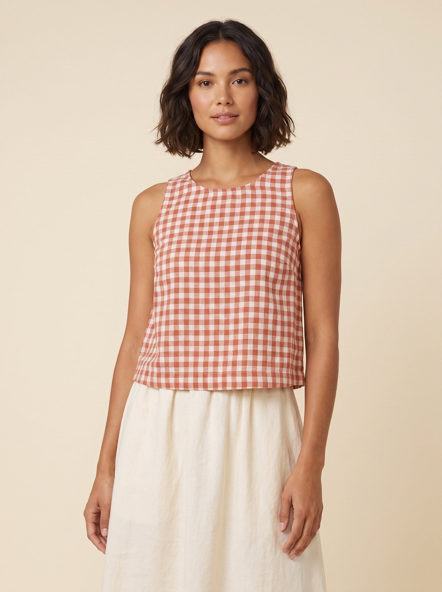 Bryn Women's Top | Lightweight Gingham Tank Top, Sleeveless Design