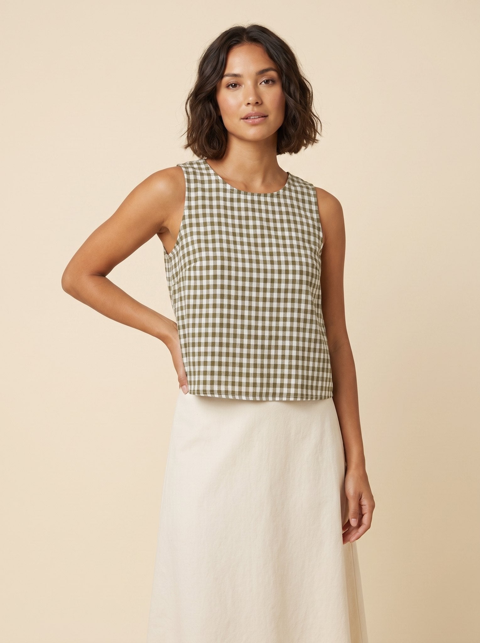 Bryn Women's Top | Lightweight Gingham Tank Top, Sleeveless Design