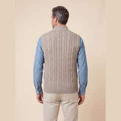 Cable Knit Sweater Vest | Full-Zip Front | Soft Wool Blend Layer