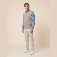 Cable Knit Sweater Vest | Full-Zip Front | Soft Wool Blend Layer